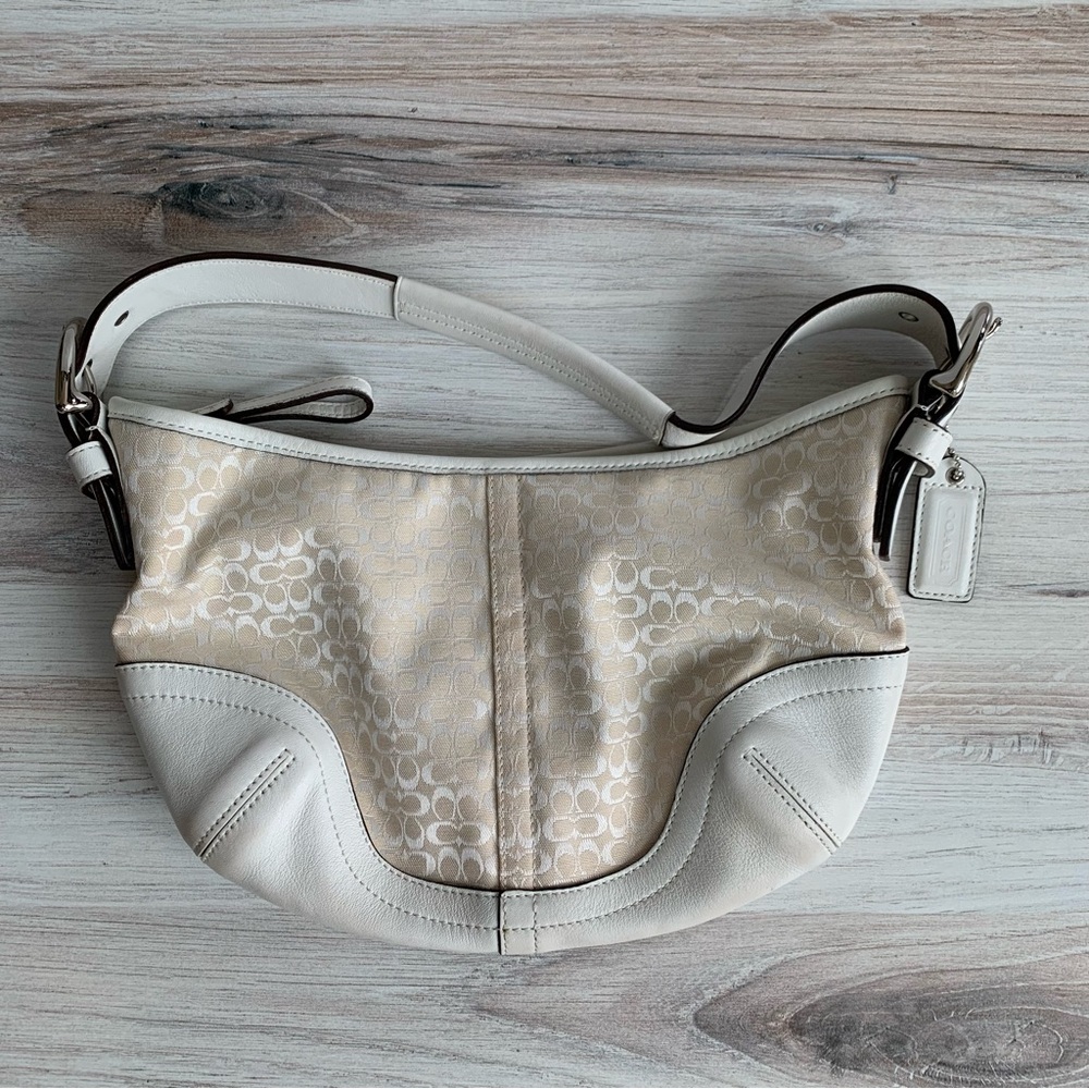 Coach Cream Hobo Shoulder Bag with Signature Monogram